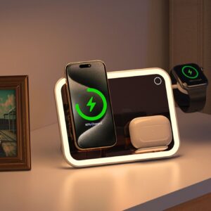 LUMIFLEX 4-in-1 LED Makeup Mirror Wireless Charger with RGB Night Light & Desk Lamp